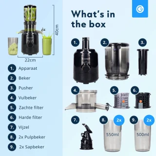 Silvergear Slowjuicer XL 1000ml Zwart