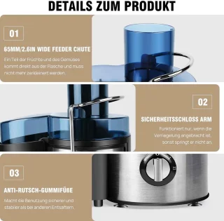 Slowjuicer Sap Centrifuge 1000W 65mm Invoer 2 Snelheden