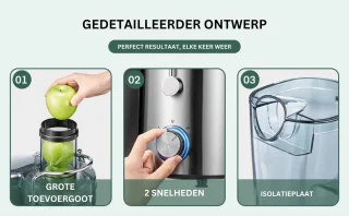 Slowjuicer XL 800W met 2L Pulpbak en 1.1L Schenkkan