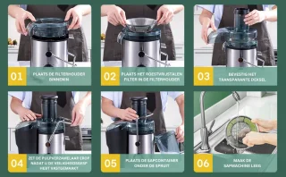 Slowjuicer XL 800W met 2L Pulpbak en 1.1L Schenkkan