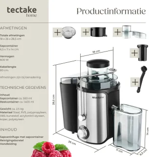 tectake Juicer Sapcentrifuge 600W Roestvrij staal