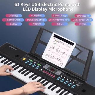 WNHB® Stage Piano – 61 Toetsen – Elektrische Piano met Microfoon – LED Display – Dubbele Stereospeakers – USB-aansluiting