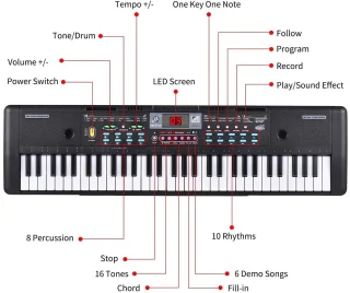 WNHB® Stage Piano – 61 Toetsen – Elektrische Piano met Microfoon – LED Display – Dubbele Stereospeakers – USB-aansluiting
