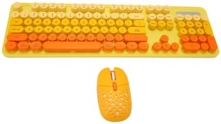 De Combo Wireless Keyboard and Mouse 2.4GHz 104 Keys Wireless Keyboard Cute Round Keys Keyboard Mouse Set Full Size for Laptop (Mixed Color Yellow) in één oogopslag