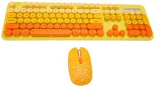 Combo Wireless Keyboard and Mouse 2.4GHz 104 Keys Wireless Keyboard Cute Round Keys Keyboard Mouse Set Full Size for Laptop (Mixed Color Yellow)