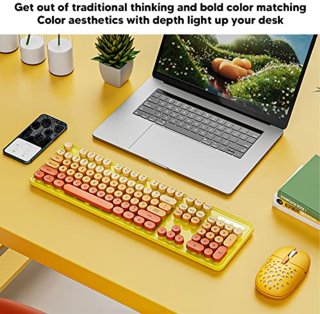Wat vinden we goed aan de Combo Wireless Keyboard and Mouse 2.4GHz 104 Keys Wireless Keyboard Cute Round Keys Keyboard Mouse Set Full Size for Laptop (Mixed Color Yellow)
