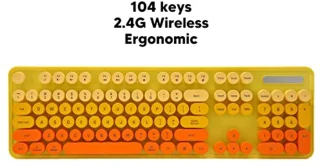 Combo Wireless Keyboard and Mouse 2.4GHz 104 Keys Wireless Keyboard Cute Round Keys Keyboard Mouse Set Full Size for Laptop (Mixed Color Yellow)