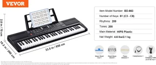 Paco Goederen® - Piano Keyboard - 61 toetsen - Digitaal toetsenbord - Elektrische Piano - Keyboard Piano - 200 ritmes of 600 tonen voor beginners