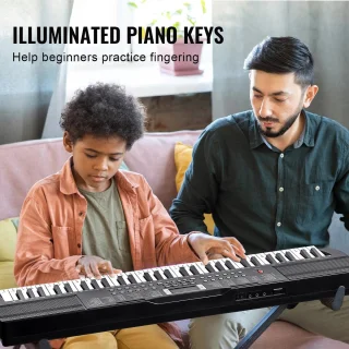 Amolass - Keyboard Piano - 61 Toetsen/Keys - Met Standaard - Elektrische Piano - Inclusief Speakers en Koptelefoon - Zwart