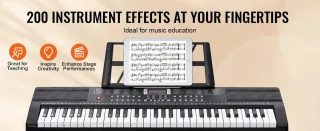 Amolass - Keyboard Piano - 61 Toetsen/Keys - Met Standaard - Elektrische Piano - Inclusief Speakers en Koptelefoon - Zwart