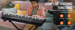 Amolass - Keyboard Piano - 61 Toetsen/Keys - Met Standaard - Elektrische Piano - Inclusief Speakers en Koptelefoon - Zwart