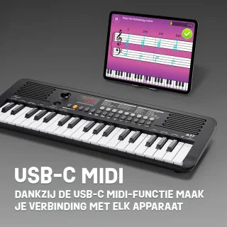Áengus Keyboard Piano Keyboard Kind met 37 toetsen - Aanslaggevoelige Toetsen - USB-C MIDI - Zwart