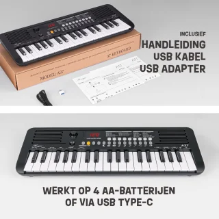 Áengus Keyboard Piano Keyboard Kind met 37 toetsen - Aanslaggevoelige Toetsen - USB-C MIDI - Zwart