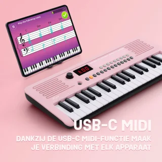 Áengus Keyboard Piano Keyboard Kind met 37 Aanslaggevoelige toetsen - USB-C MIDI - Roze