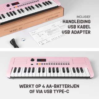 Áengus Keyboard Piano Keyboard Kind met 37 Aanslaggevoelige toetsen - USB-C MIDI - Roze