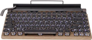 Retro Typewriter Keyboard, 83 Keys Bluetooth 5.0 Adjustable Brightness Typewriter Style Mechanical Wired and Wireless Keyboard, Luxury Multiple Device Connector Classic Wood