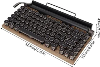Retro Typewriter Keyboard, 83 Keys Bluetooth 5.0 Adjustable Brightness Typewriter Style Mechanical Wired and Wireless Keyboard, Luxury Multiple Device Connector Classic Wood