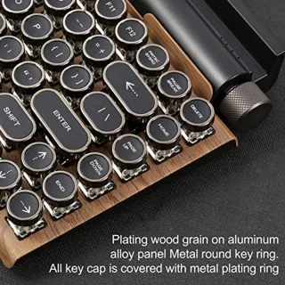 Retro Typewriter Keyboard, 83 Keys Bluetooth 5.0 Adjustable Brightness Typewriter Style Mechanical Wired and Wireless Keyboard, Luxury Multiple Device Connector Classic Wood