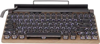 Retro Typewriter Keyboard, 83 Keys Bluetooth 5.0 Adjustable Brightness Typewriter Style Mechanical Wired and Wireless Keyboard, Luxury Multiple Device Connector Classic Wood
