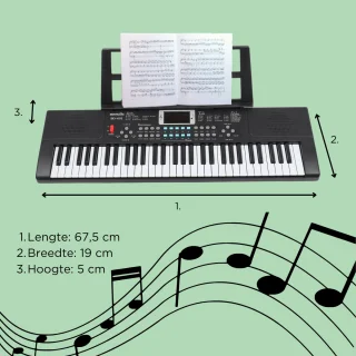 MoMiKa Kindvriendelijk Keyboard – 61 Toetsen, 32 Geluidsopties, Microfoon, 67,5 cm Breed - Stroom- en Batterijfunctie – Muziek Instrument - Eenvoudig in Gebruik – Ideaal Cadeau voor Kinderen!