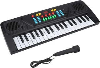 37-toetsen elektronische piano met microfoon, zwart