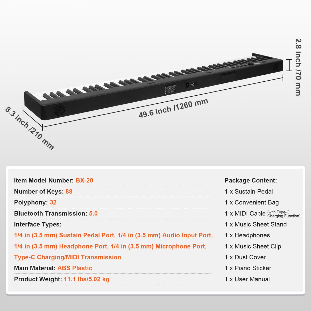 88-toets Opvouwbaar Bluetooth MIDI Pianoklavier