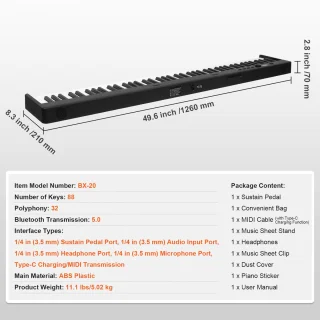 88-toets Opvouwbaar Bluetooth MIDI Pianoklavier