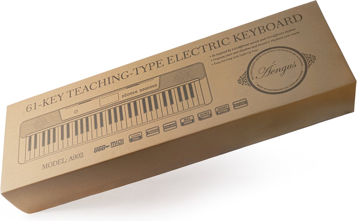 Áengus A902 Keyboard Piano 61 toetsen USB MIDI inclusief sustain pedaal