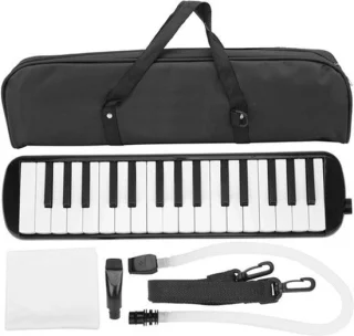 Air Piano Melodica 32 toetsen met mondstukbuis en oefentas (zwart)