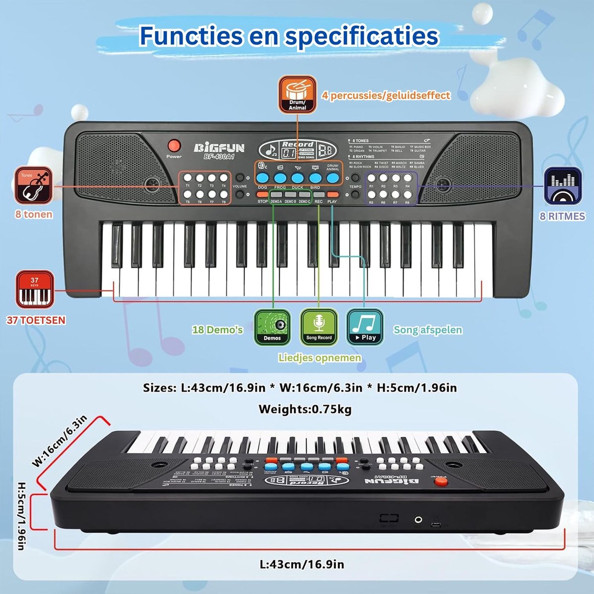 DailySupplies Kinder Piano Zwart