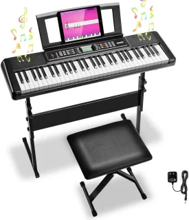 Digitale Piano 61-toets Keyboard met Standaard en Kruk - Zwart