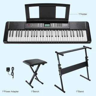 Digitale Piano 61-toets Keyboard met Standaard en Kruk - Zwart
