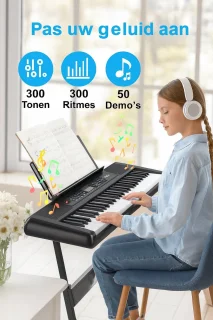Digitale Piano 61-toets Keyboard met Standaard en Kruk - Zwart