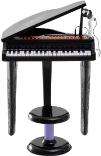 Elektronisch pianotoetsenbord met kruk en microfoon