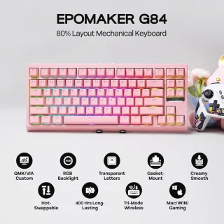 EPOMAKER G84 80% Mechanical Gaming Keyboard (Black, Clear Switch)
