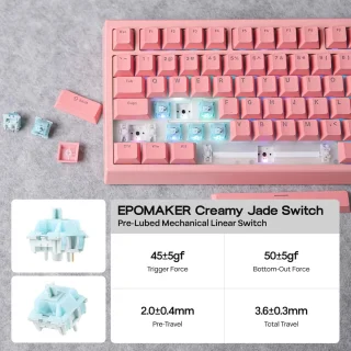 EPOMAKER G84 80% Mechanical Gaming Keyboard (Black, Clear Switch)