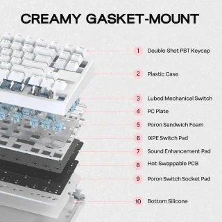EPOMAKER G84 80% Mechanical Gaming Keyboard (Black, Clear Switch)
