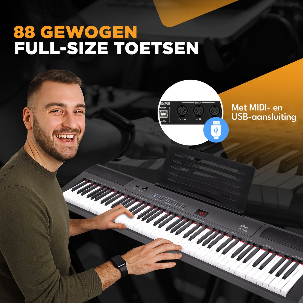 Finesse Digitale Piano 88 toetsen met statief en kruk