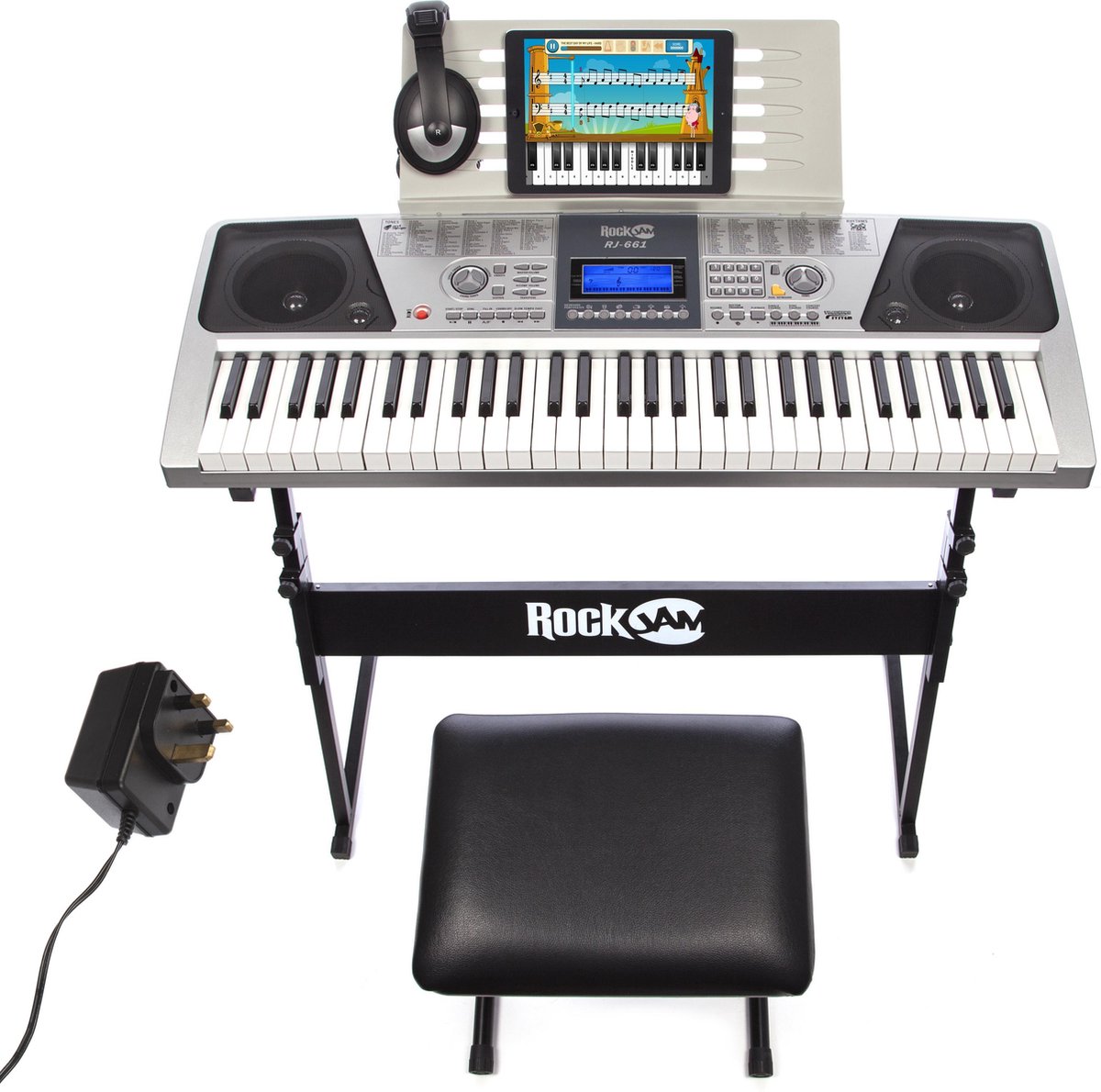 Keyboard Piano 61 Toetsen inclusief Stand en Bank met Koptelefoon