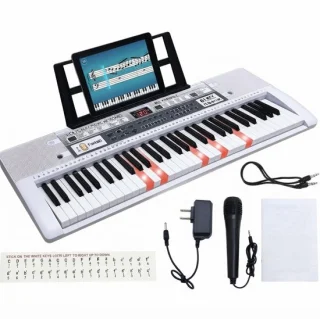 Keyboard piano 61 toetsen met verlichte toetsen, leermodi, inclusief microfoon en muziekstandaard