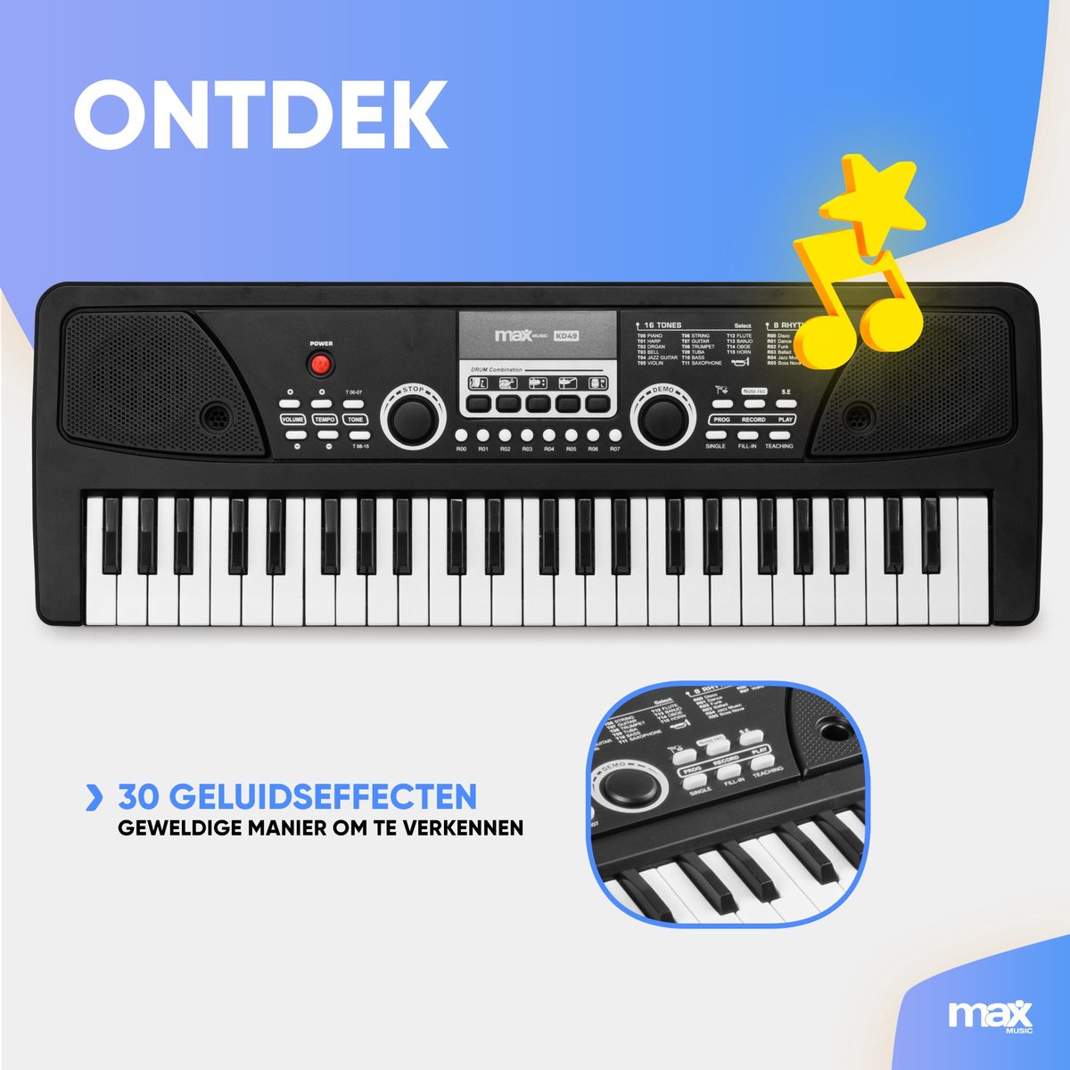 MAX KD49 Kinderpiano 49 toetsen Zwart
