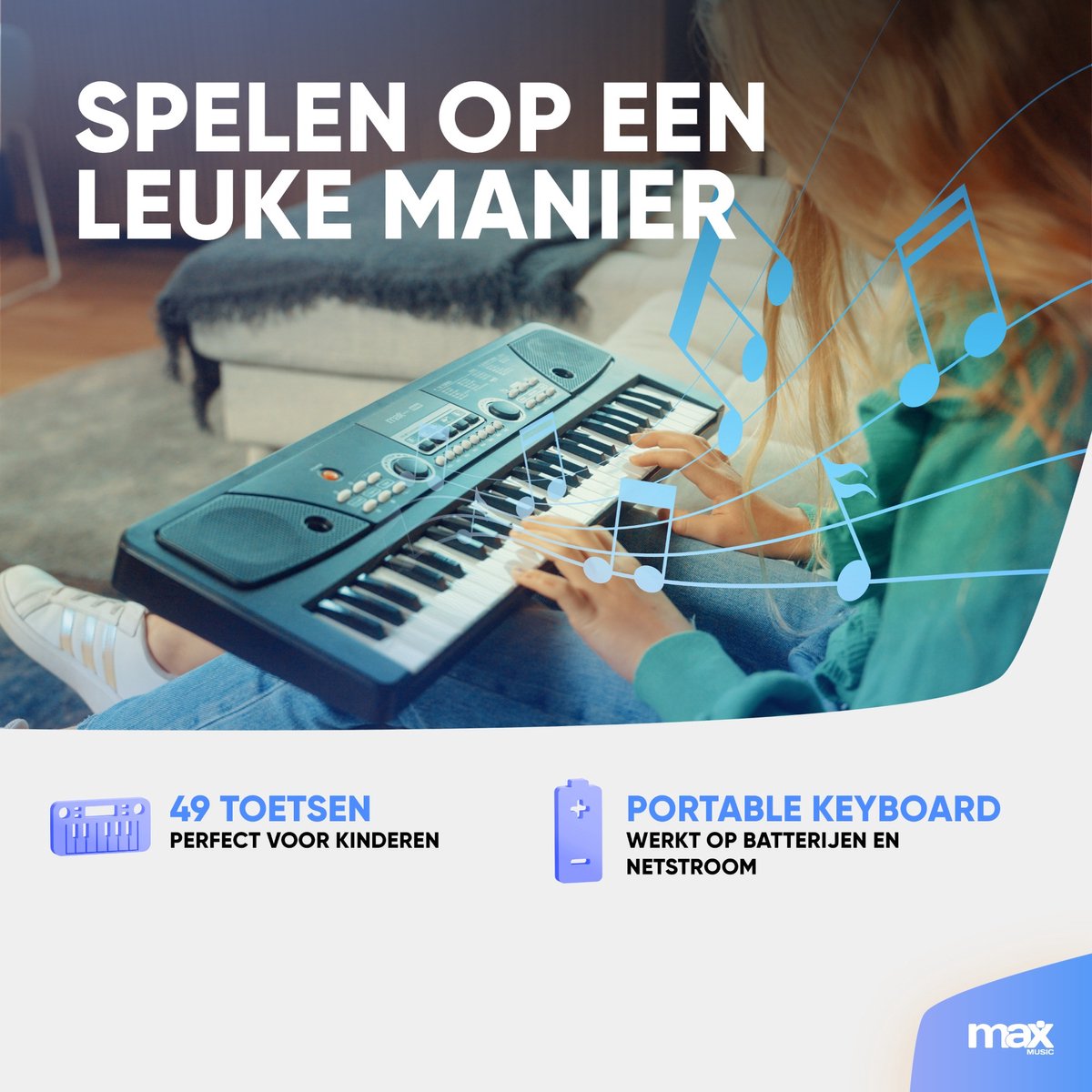 MAX KD49 Kinderpiano 49 toetsen Zwart