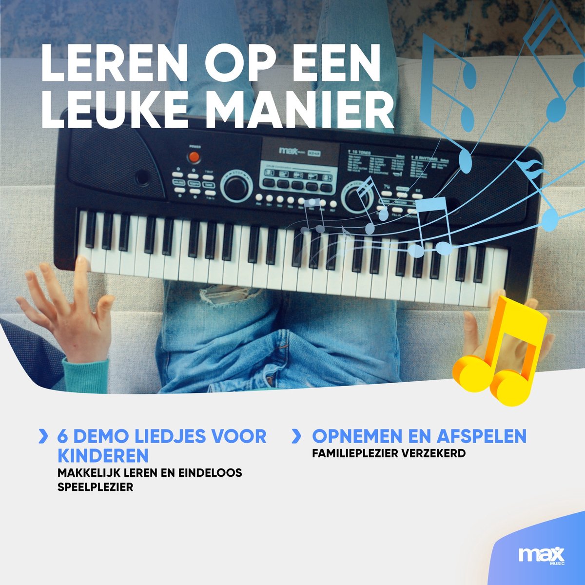 MAX KD49 Kinderpiano 49 toetsen Zwart