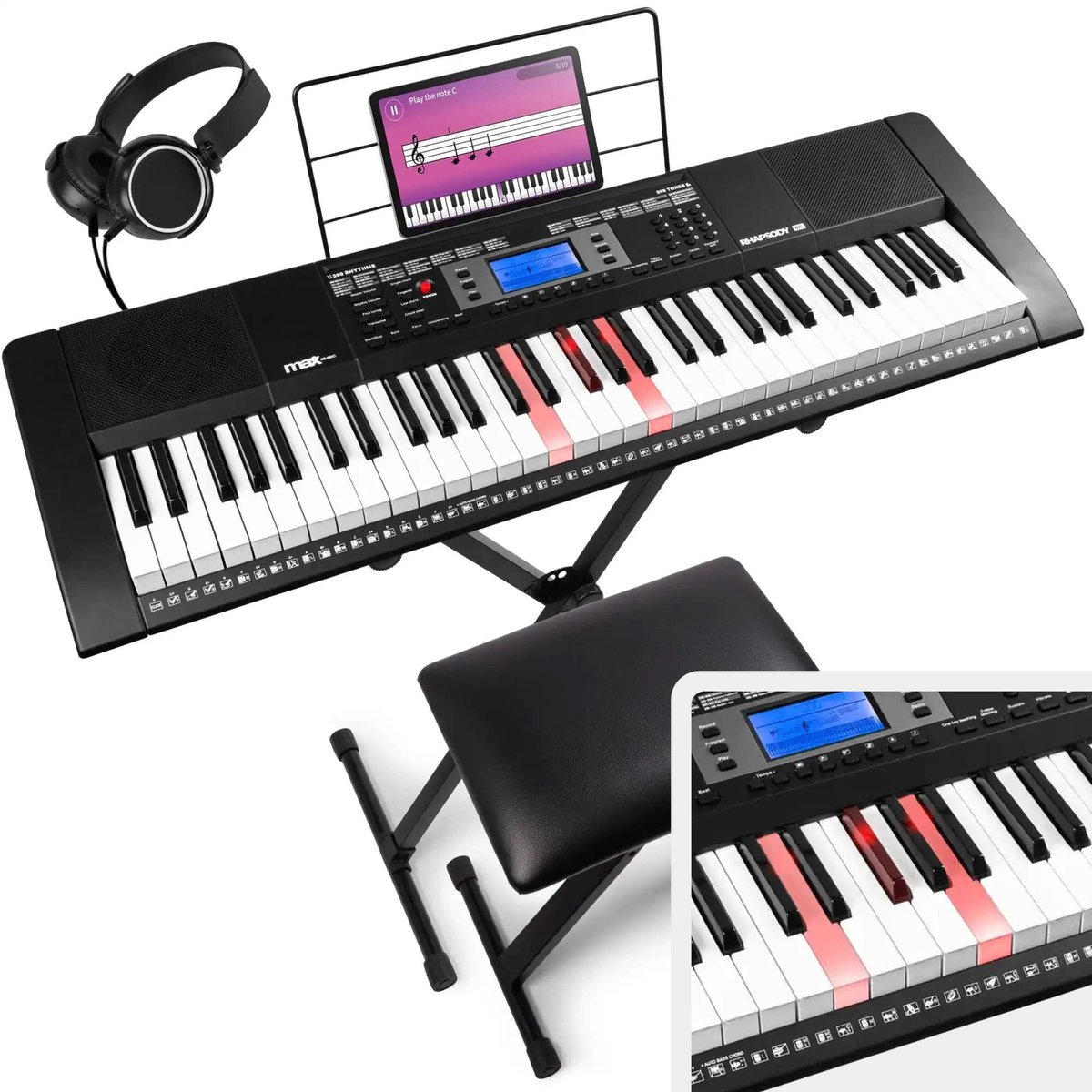 MAX Rhapsody61L Keyboard Set 61 Toetsen Met Bankje En Standaard