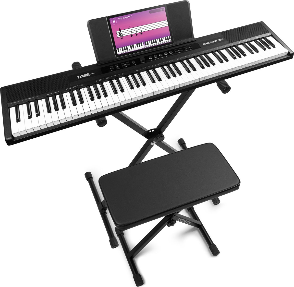 De MAX RhapsodyDP88 Digitale Piano 88 toetsen complete set in één oogopslag