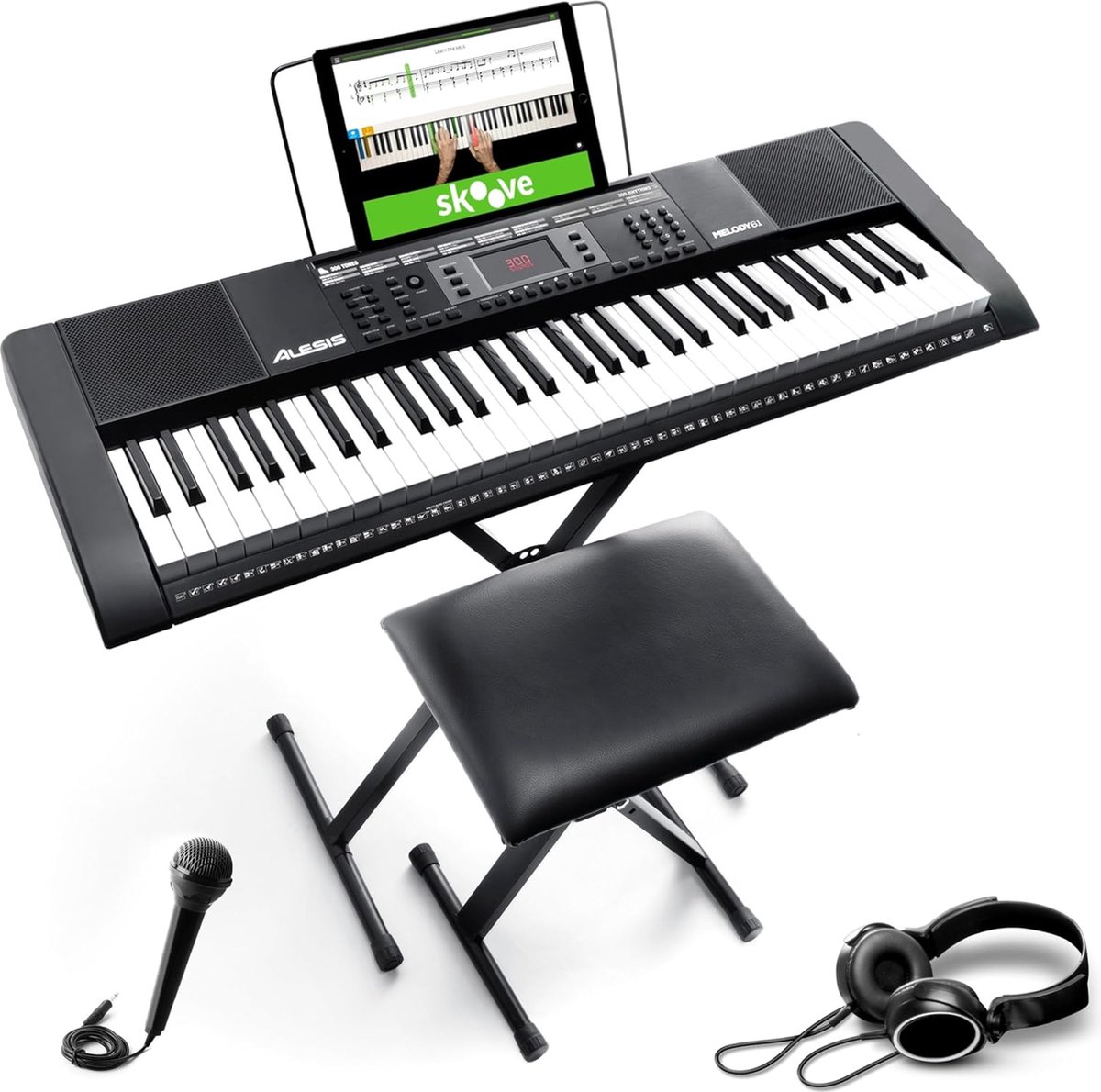 De Melody 61 Key Keyboard Beginners Set Zwart in één oogopslag