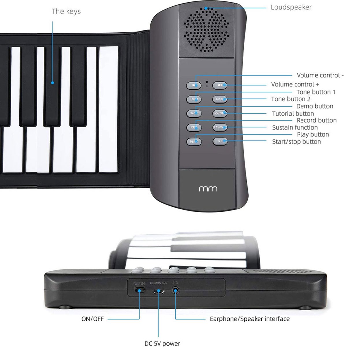 MikaMax Roll Up Keyboard 61 Toetsen Digitale Piano