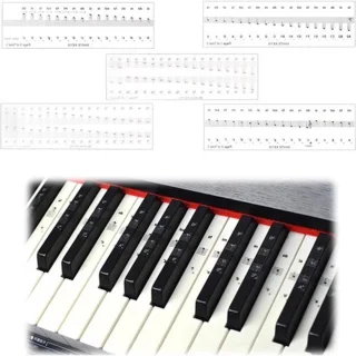 De Muziekstickerset voor piano en keyboard in één oogopslag