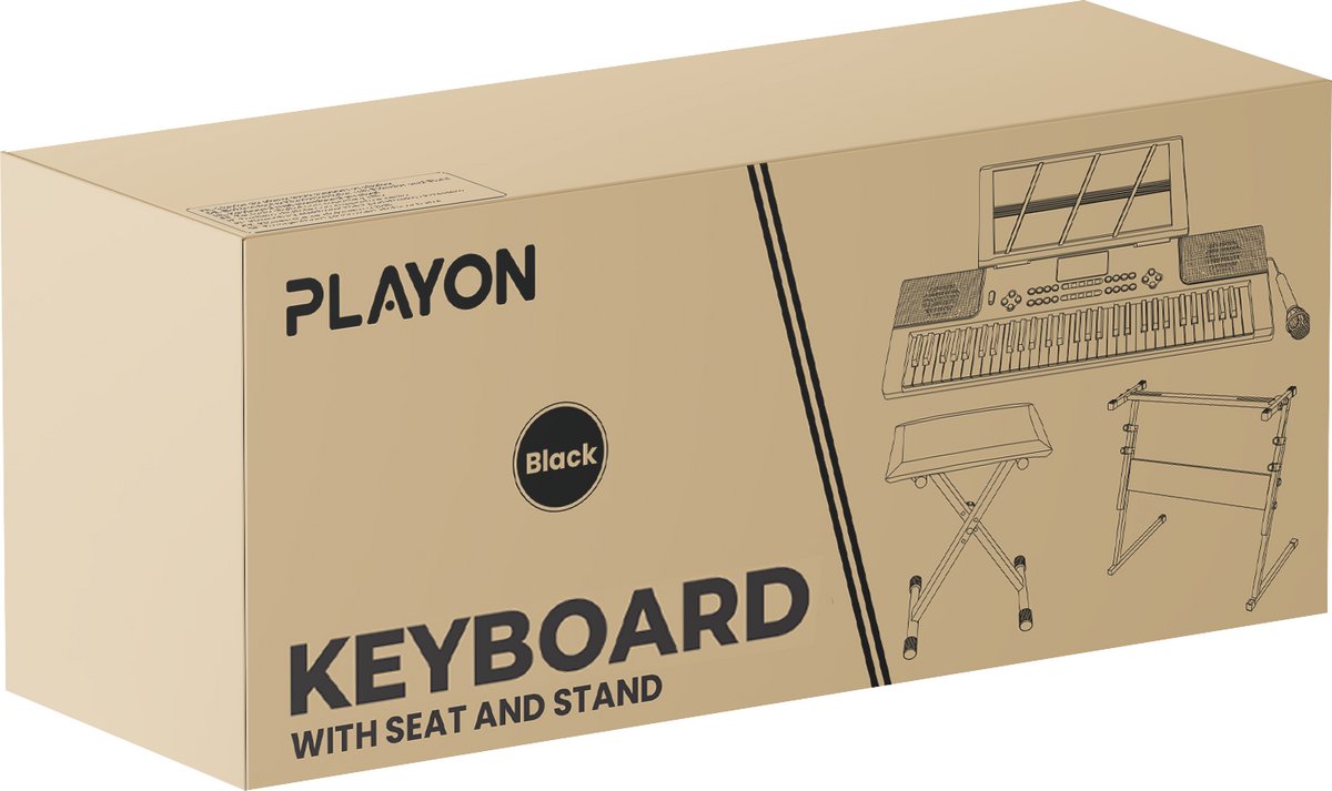 PlayOn Keyboard Digitale Piano 61 Toetsen Zwart Met Standaard en Stoel