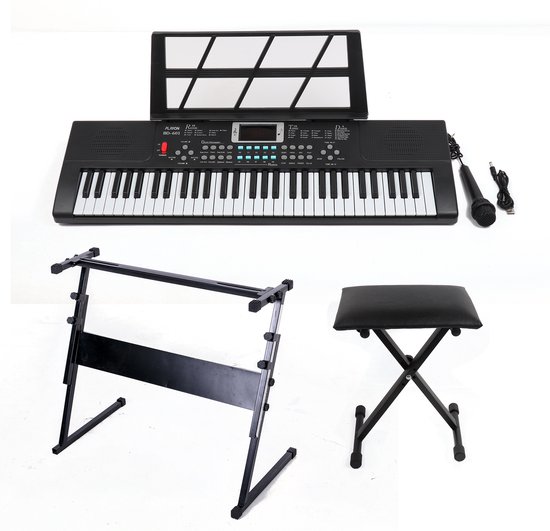 PlayOn Keyboard Digitale Piano 61 Toetsen Zwart Met Standaard en Stoel